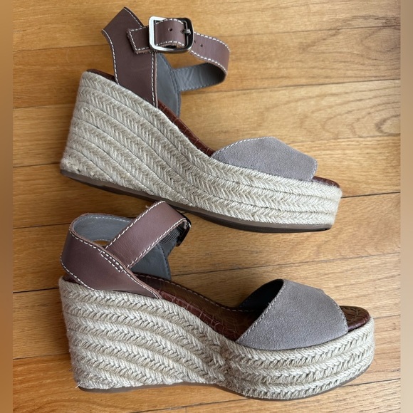Sam Edelman Dimitree Putty Dark Ankle Strap Espadrille Wedges - Picture 5 of 7